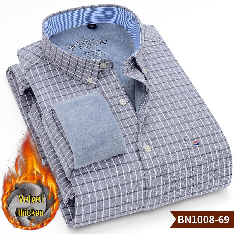 

Men s Thick Fleece-Lined Oxford Long-Sleeve Shirt - Warm and In Stock 44
