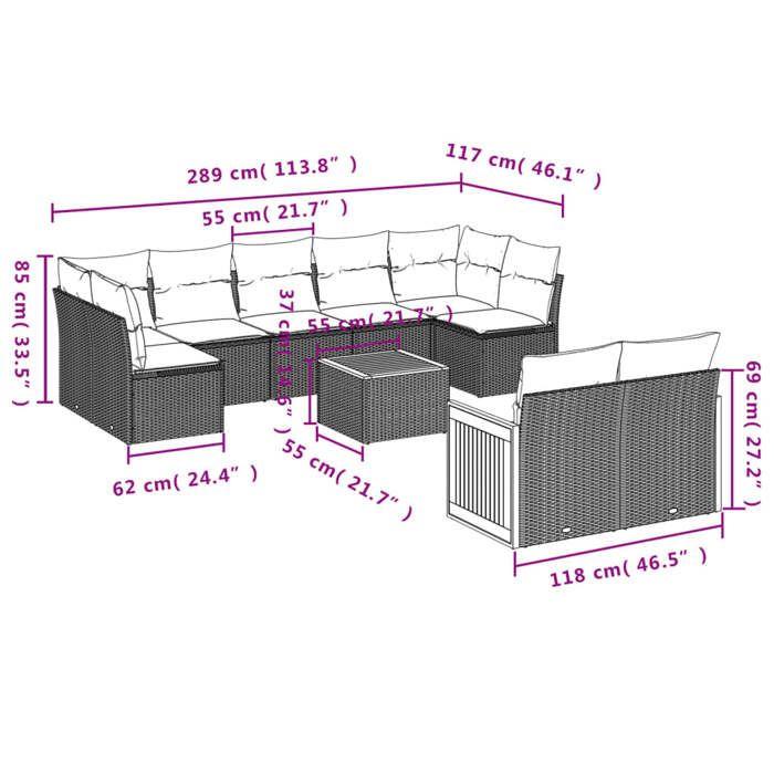 VidaXL Salon de Jardin avec Coussins 10 pcs, Canapés de Patio, Ensemble de Meubles, Mobilier de Terrasse Extérieur, Beige 3260378
