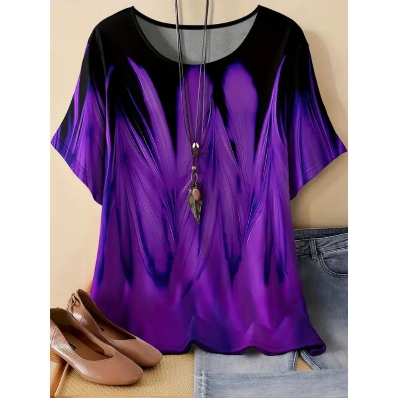 Simple Short-sleeved Fashion Women's Clothing 3D Simple Color Printing Crew Neck T-shirt