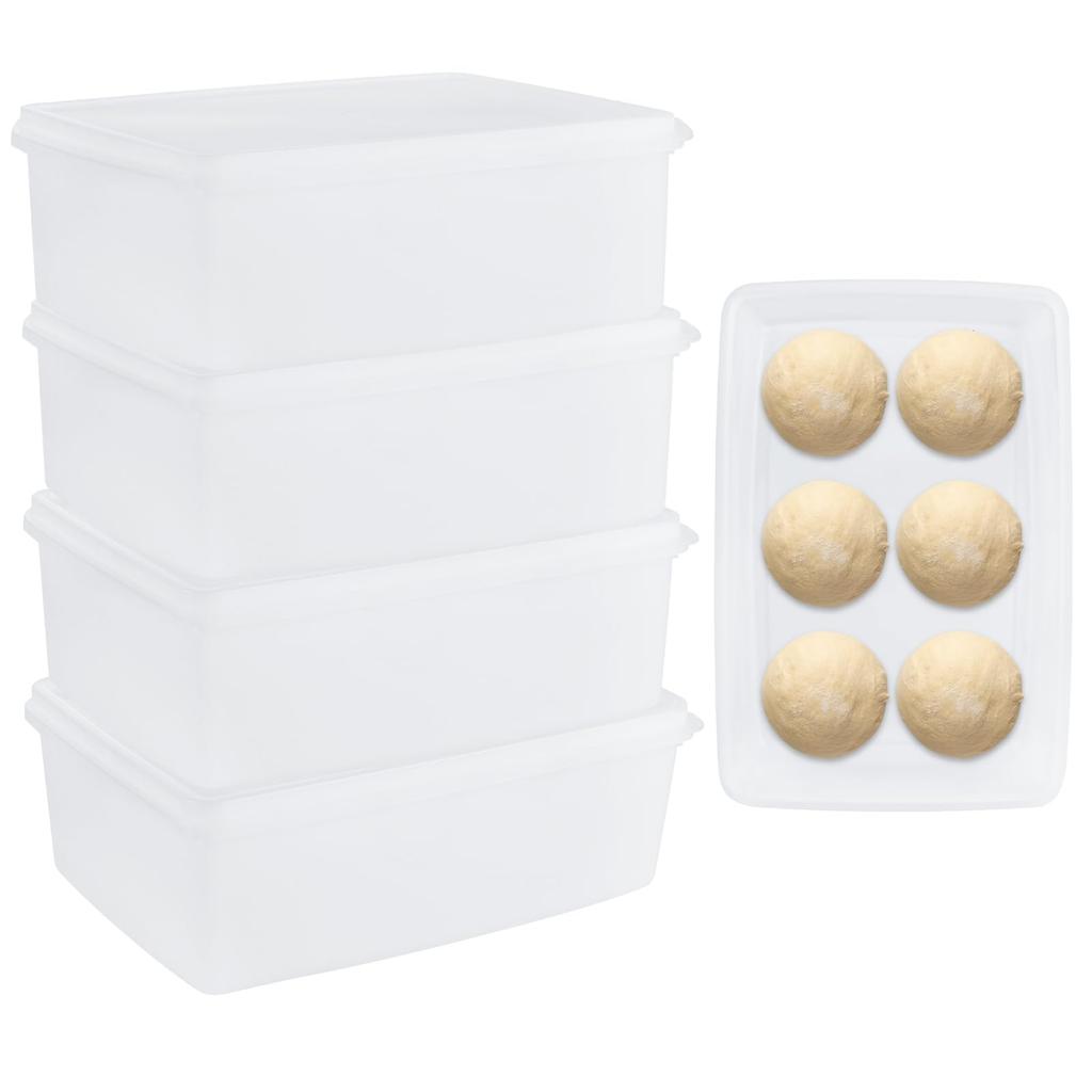 Pizza Dough Proofing Box Set of 4 - 12" x 8" x 4" Rectangular Container with BPA-Free Plastic Lid Stackable Food-Grade Storage for Home Baking Bread