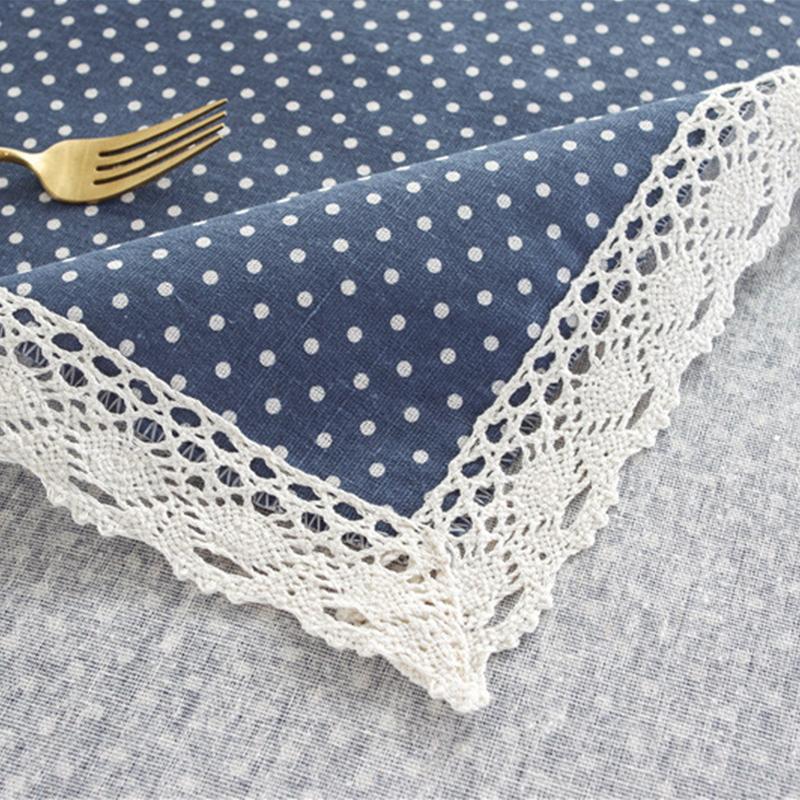 Dot Plaid Cotton Plaid Tablecloth Lace Tassel Rectangle Dining Table Cloth Dust Cover