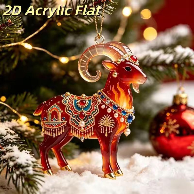 1Pcs Auspicious Red Gold Design 2D Acrylic Chinese Zodiac Goat Hanging Ornament For Spring Festival New Year Home Decoration