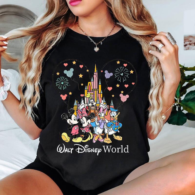 

Женская футболка Disney World с принтом Микки и друзей, хлопковая, с коротким рукавом, повседневный топ для женщин S