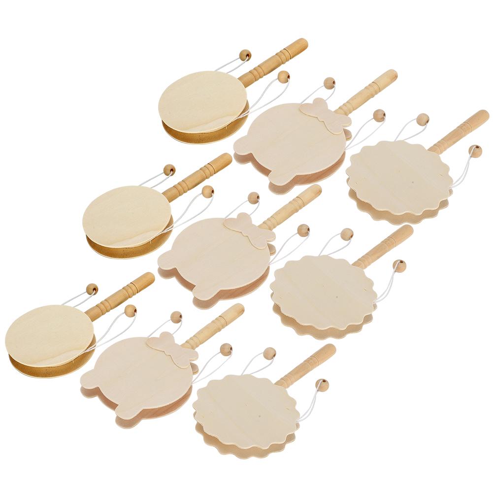 3 Sets Cartoon Wooden Rattle Baby Toys Wood Handcraft DIY Painting Early Education