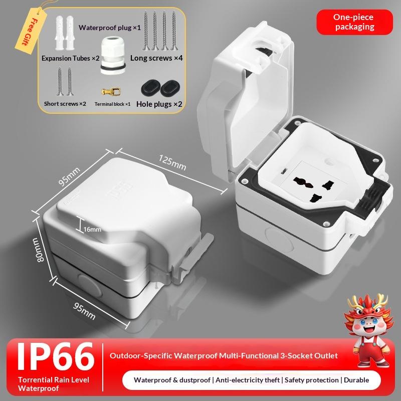 IP66 Grade Weatherproof Outdoor Waterproof Electric Switches and Sockets Protect Boxs Waterproof Outdoor Charging Socket Box