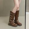 Brown Martin Boots Women's 2025 New Retro Small Boots Western Leather Shoes with Skirt Belt Buckle Knight Boots