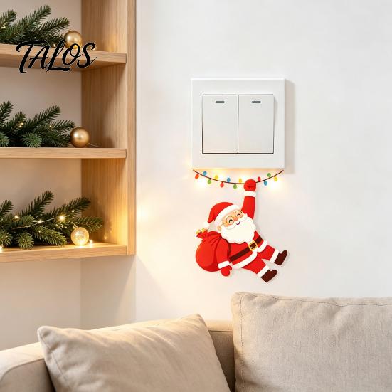 Christmas Party Supplies Santa Claus On Swing Switch Sticker, Decorative PVC Wall Decal, Holiday Home Decor Accessories Removable Self-adhesive Light