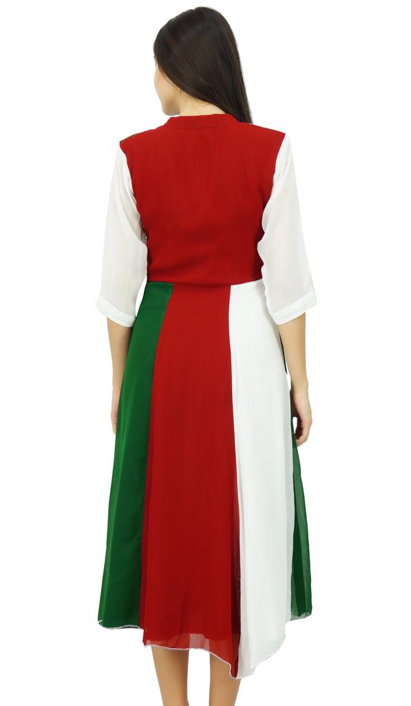 Bimba Womens Classic Mandarin Collar Shift TriColor Midi Summer Chic Dresses