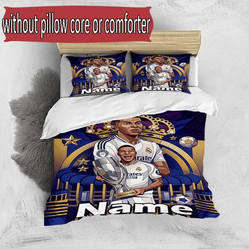3pcs Duvet Cover Set (1*Duvet Cover + 2*Pillowcase, Without Core), Custom Name Kylian Mbappe Pattern Bedding Set, Home Bedroom Decor Gift