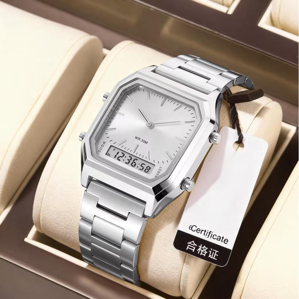 Gold square women's watch niche light luxury steel belt waterproof alarm clock men's watch