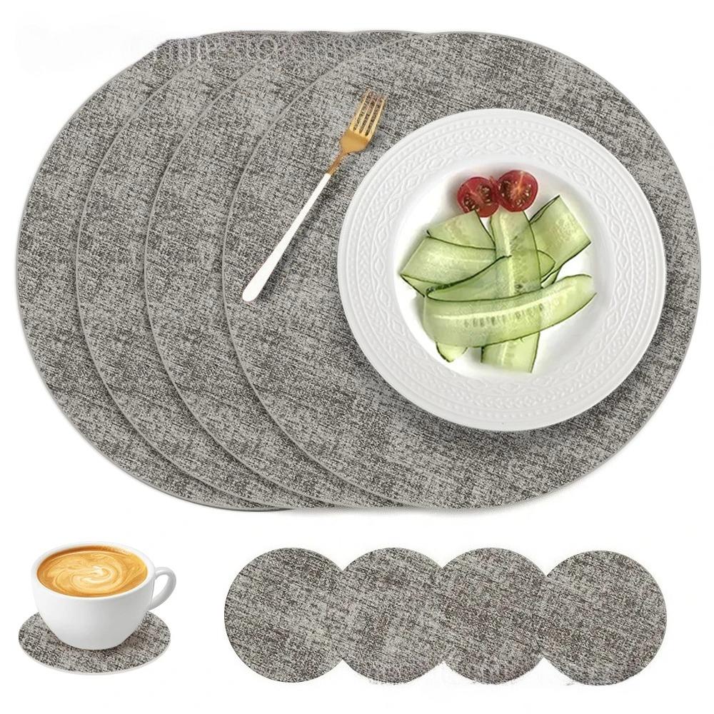 

Round Placemats Set of 4 with 4 coasters for Dining Table Heat-Resistant Non-Slip Washable Waterproof Coffee Mats,Place Mats 33x33cm&Round світло-сірого кольору