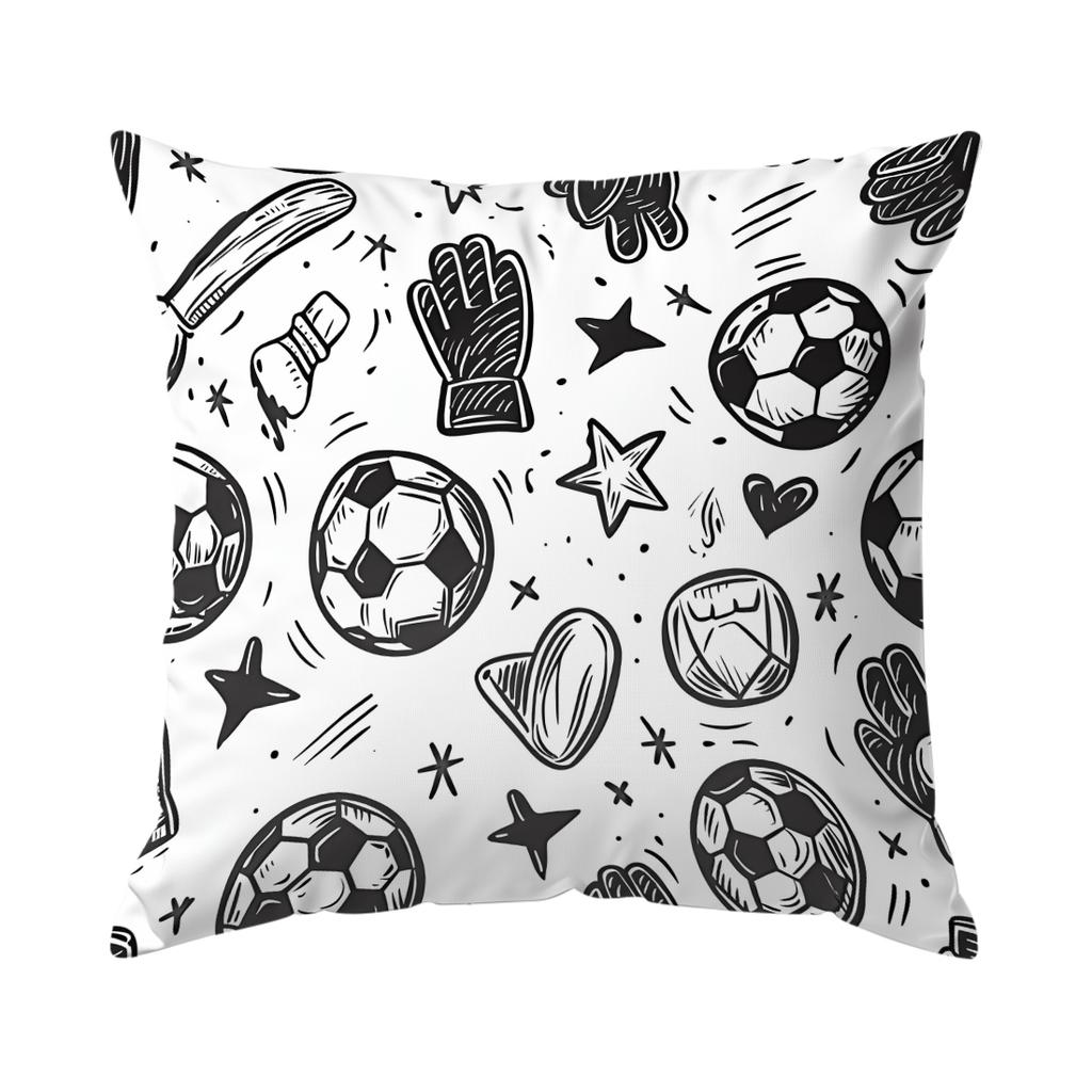 Black And White Football Doodle Cushions Pillowcase Polyester Cushion Cover Throw Pillow Pillowcover Home Car Sofa Decor
