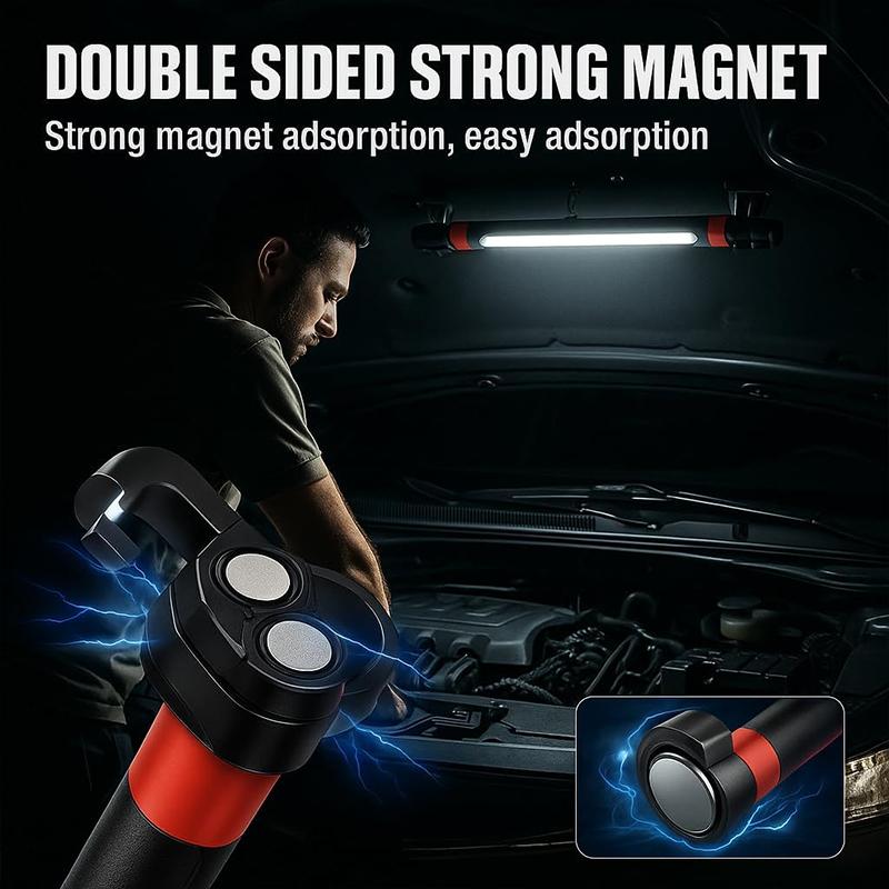 Magnetické nabíjecí LED pracovní světlo, USB 4 režimy Přenosná inspekční lampa Pod kapotu Tyč s hákem Bez rukou
