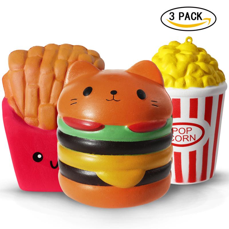 PU Simulation Hamburger Fries Squishy Slow Rising Charms Kid Hand Decorative Gift Fun Stress Relief