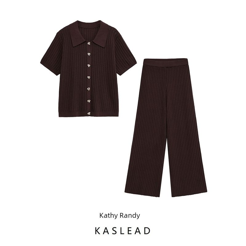 Kaslead New Arrival Women's Clothing Fashion Style Fashionable Knitted Cut Out Tops Casual Pants Suit