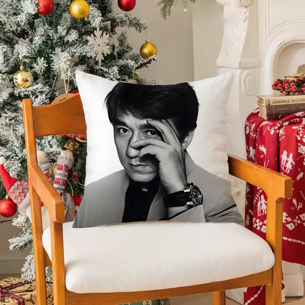 

Cool kung fu Jackie Chan Pillow Case Silky Short Plush with Invisible Zipper Dustproof Sofa Cushion Cover for Home Decor 30x30cm