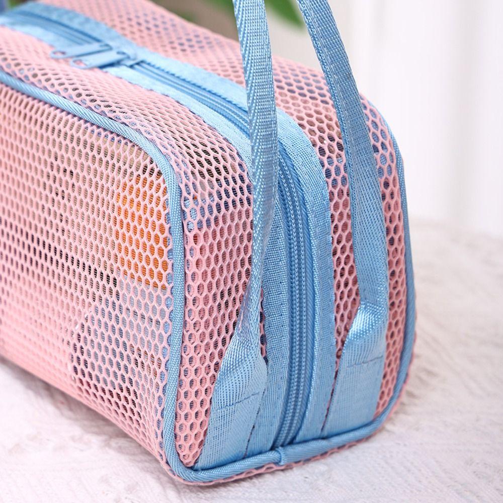 New with Handle Travel Makeup Bag Large Capacity Mesh Cosmetic Bag Polyester Lightweight Storage Bag