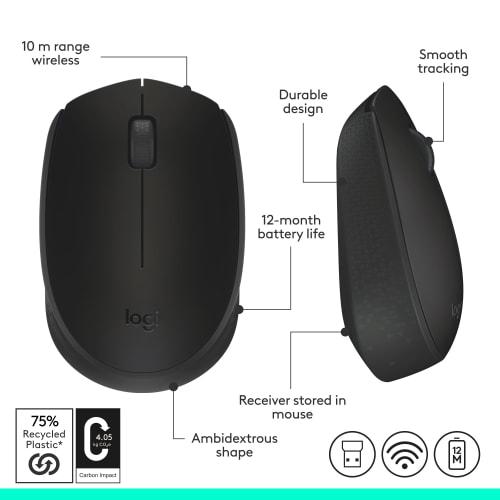 Logitech M170 2.4GHz Wireless 3 Button Optical Scroll Mouse with Nano USB Receiver (Black)