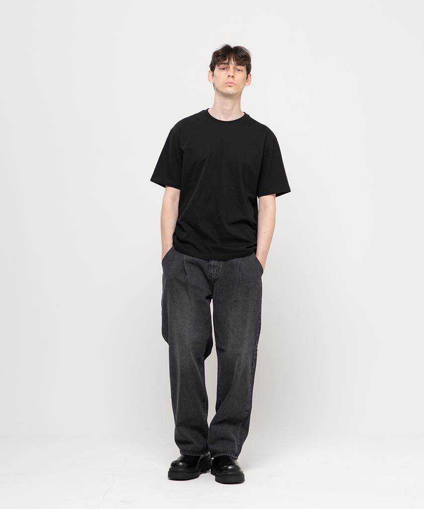 CHAMBROS Non-Faded Wide Denim Pants [Washed Black]