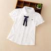 Girls Cotton Blouse Short Puff Sleeve White Shirt With Bow Kids School Uniform Top For Little Girls