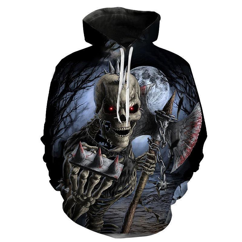 Autumn 3D Skull Printed Hoodies Fashionable Casual Sports Long Sleeved Men's Hooded Sweatshirts