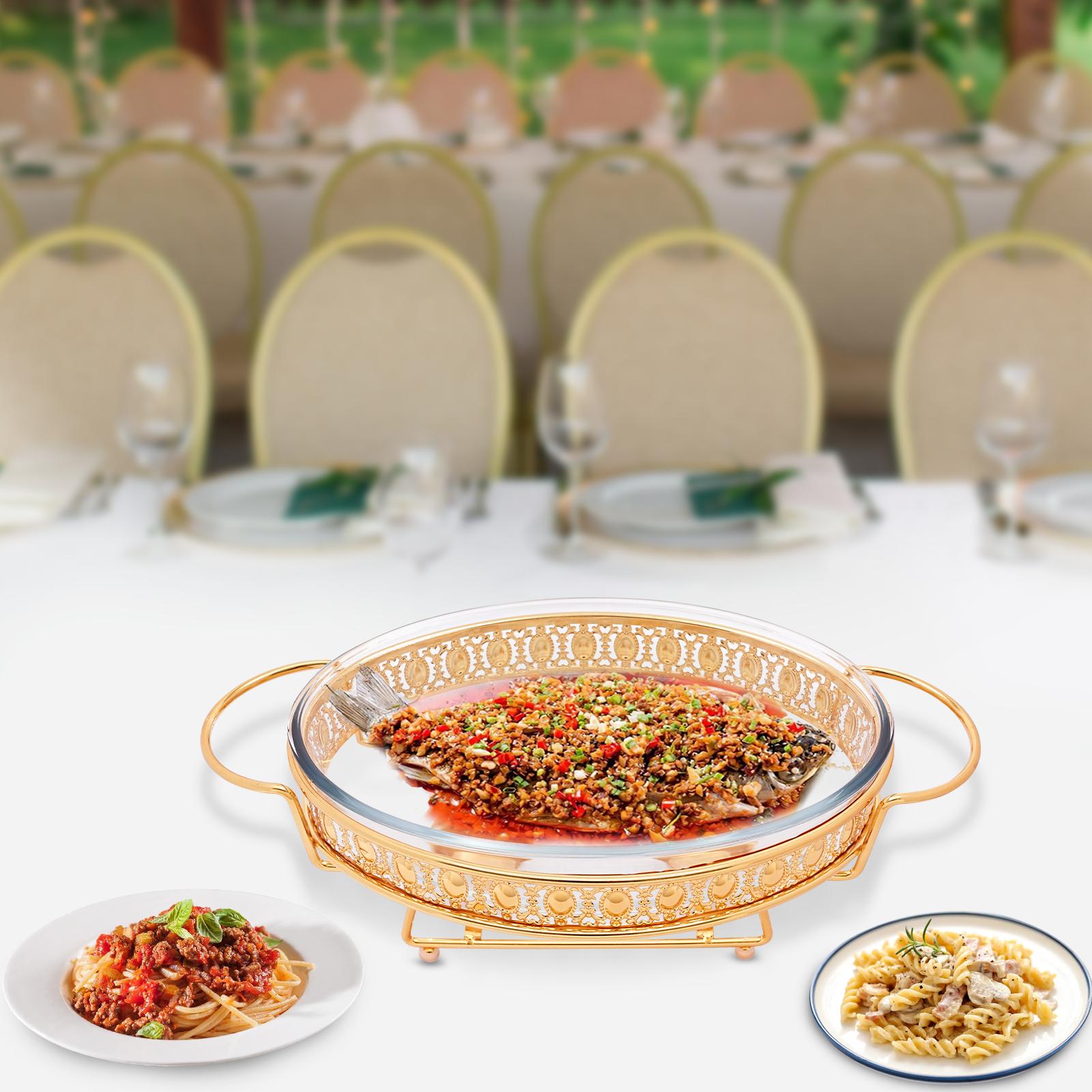 Gold Oval Table Standing Chafing Dish Set, 2L/2.11qt Stainless Steel & Glass Buffet Food Warmer for Catering, Parties & Home Use oro