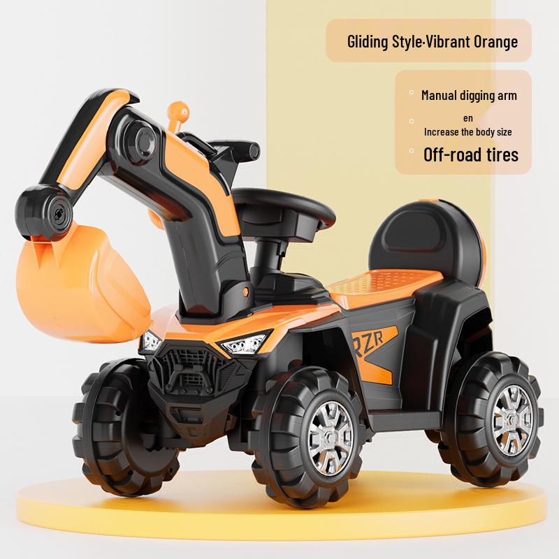 Excavator electric pentru copii: Jucărie de inginerie cu pedale mari cu 4 roți și muzică