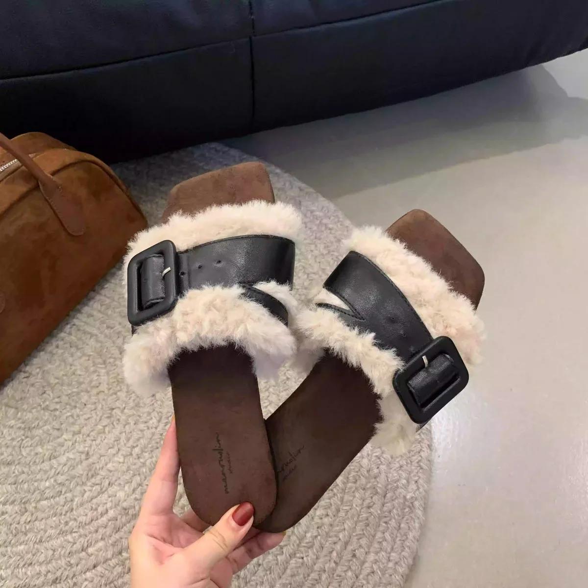 

Модные домашние тапочки 2025 Тканевые Римские Базовые Резиновые ПУ Женская Обувь Женские Велюровые Мягкие Плюшевые Плоские Платформенные Меховые Тапочки Слайды Средние Шлепанцы 35 чёрный