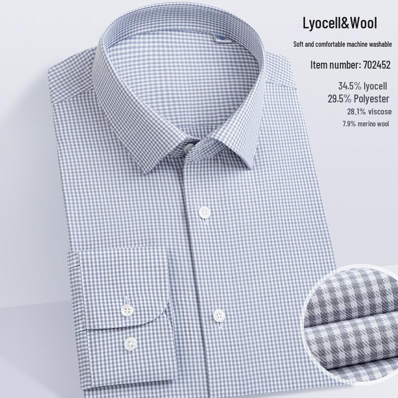 

Мужская рубашка с длинным рукавом из смесовой шерсти и модала - стрейч, не требующая глажки, однотонная, издание Осень 2025 Size 45