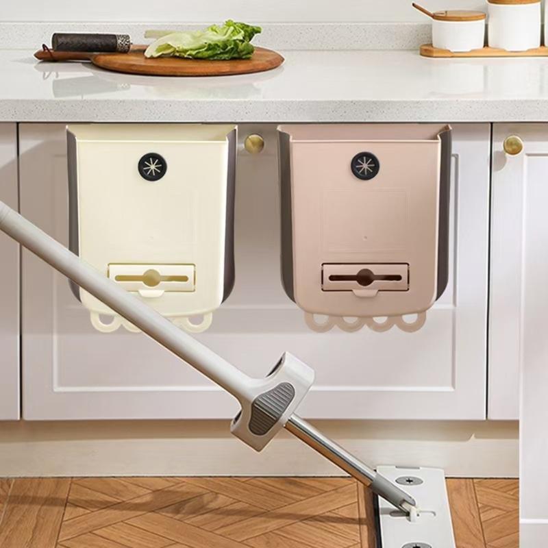 Wall-Hanging Folding Trash Container with Plastic Body for Kitchen Cleanup, Laundry Rooms, Dorms, and Office Use