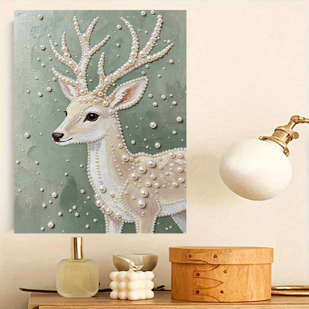 Elegant Deer Pattern 5D Pearl Painting Kit with Frame DIY Sparkling Bead Canvas Art Relaxing Craft for Home Living Room Wall Decor