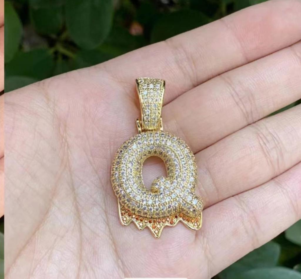 Fashion Women Zircon Bubble Letter Custom Name Necklace Brass Jewelry 14k Gold Plated Bubble Letter Pendent Charms