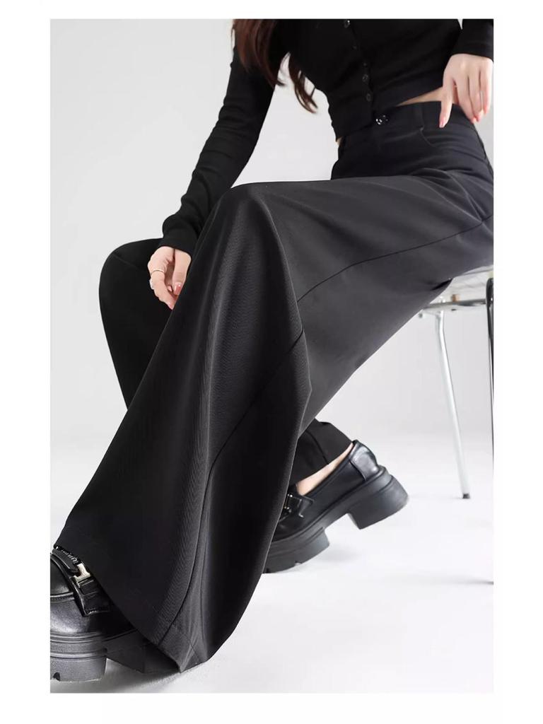 Women's 2025 Summer Black Wide-Leg Pants: Pear-Shaped, Slimming, High-End Drape, Loose Fit