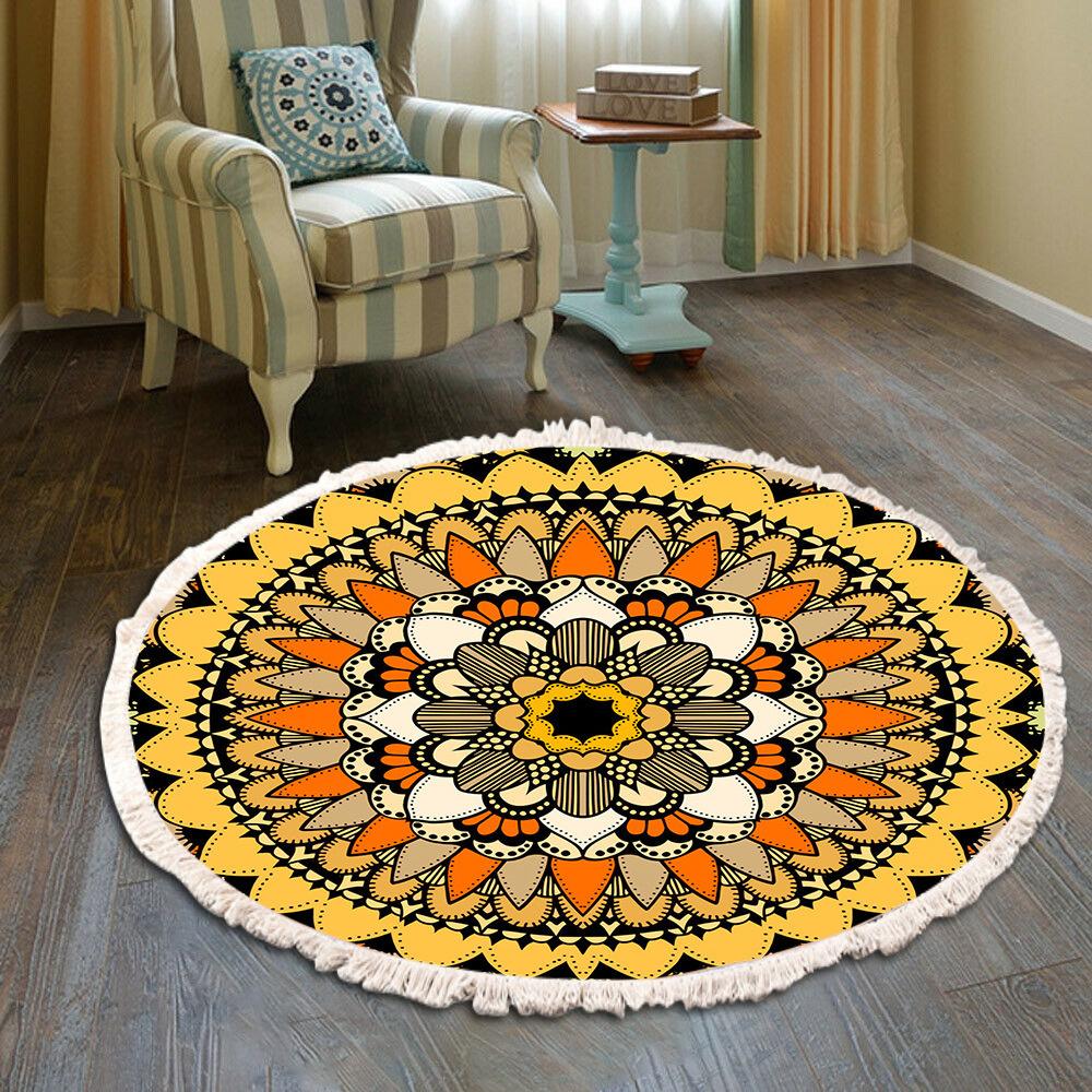 Large Round Bedroom Carpet With Tassels Macrame Tassel Floor Mat for Living Room Cotton Linen Muslim Prayer Mat Rug Custom Size