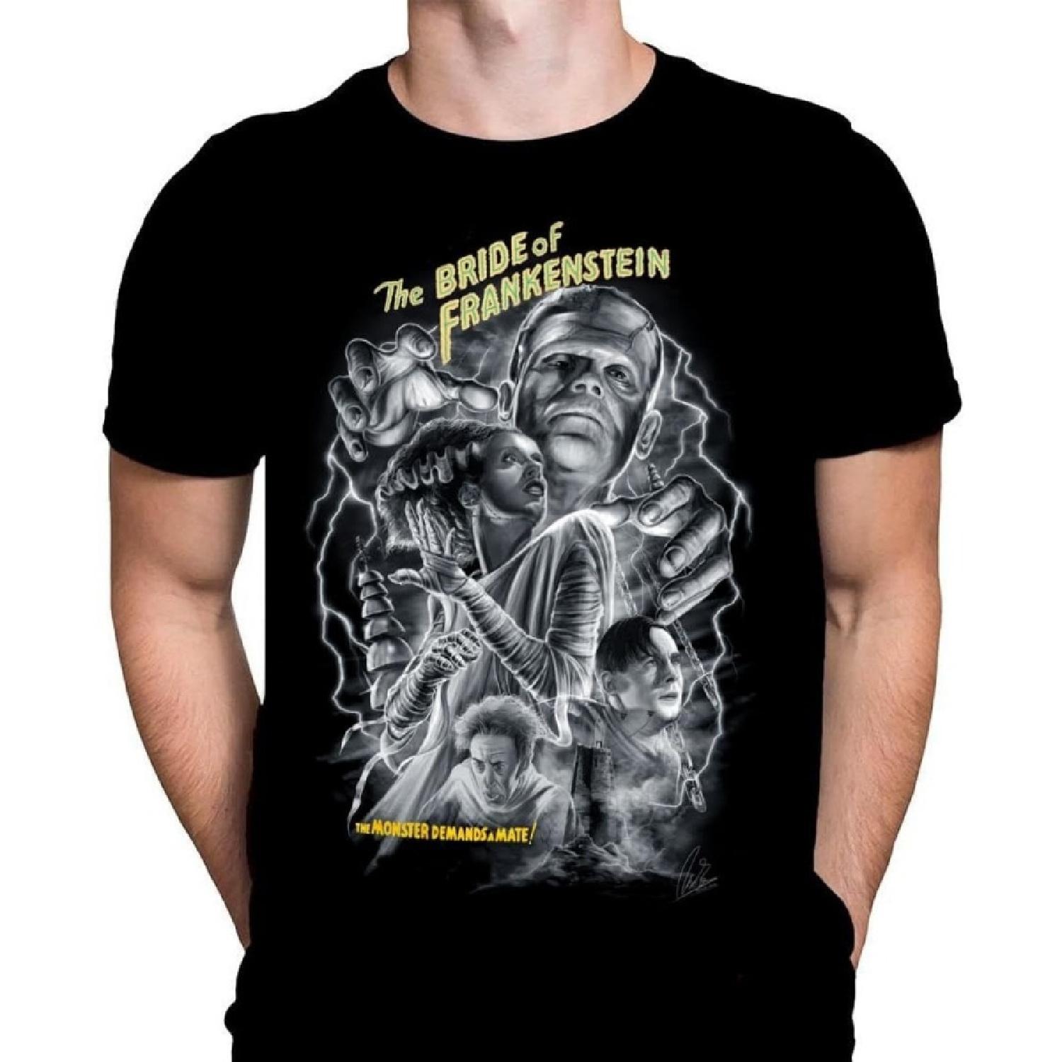 Wild Star Hearts The Bride Mens T-Shirt Gothic Horror Print, Black Cotton T-Shirt, Movie Poster Tee S