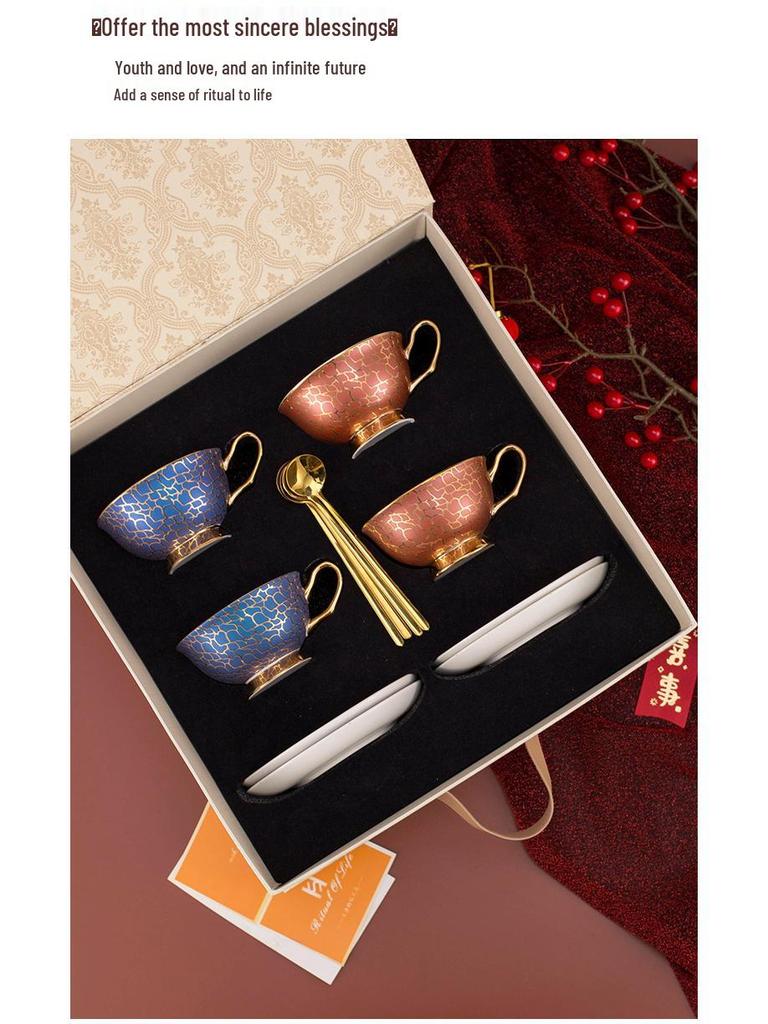 Vergoldetes Premium Knochenporzellan Kaffeetasse & Untertasse - Retro, Exquisit, Hochwertiges Geschenkset für den Hausgebrauch