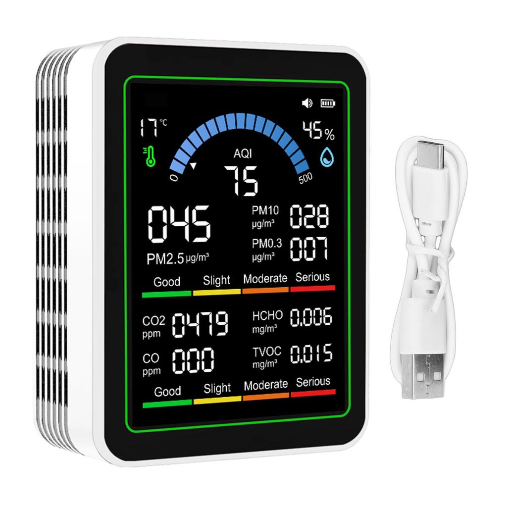 10 in 1 Air Quality Detector CO2 TVOC HCHO PM2.5 PM10 PM0.3 Detection Portable Air Quality Meter for Home