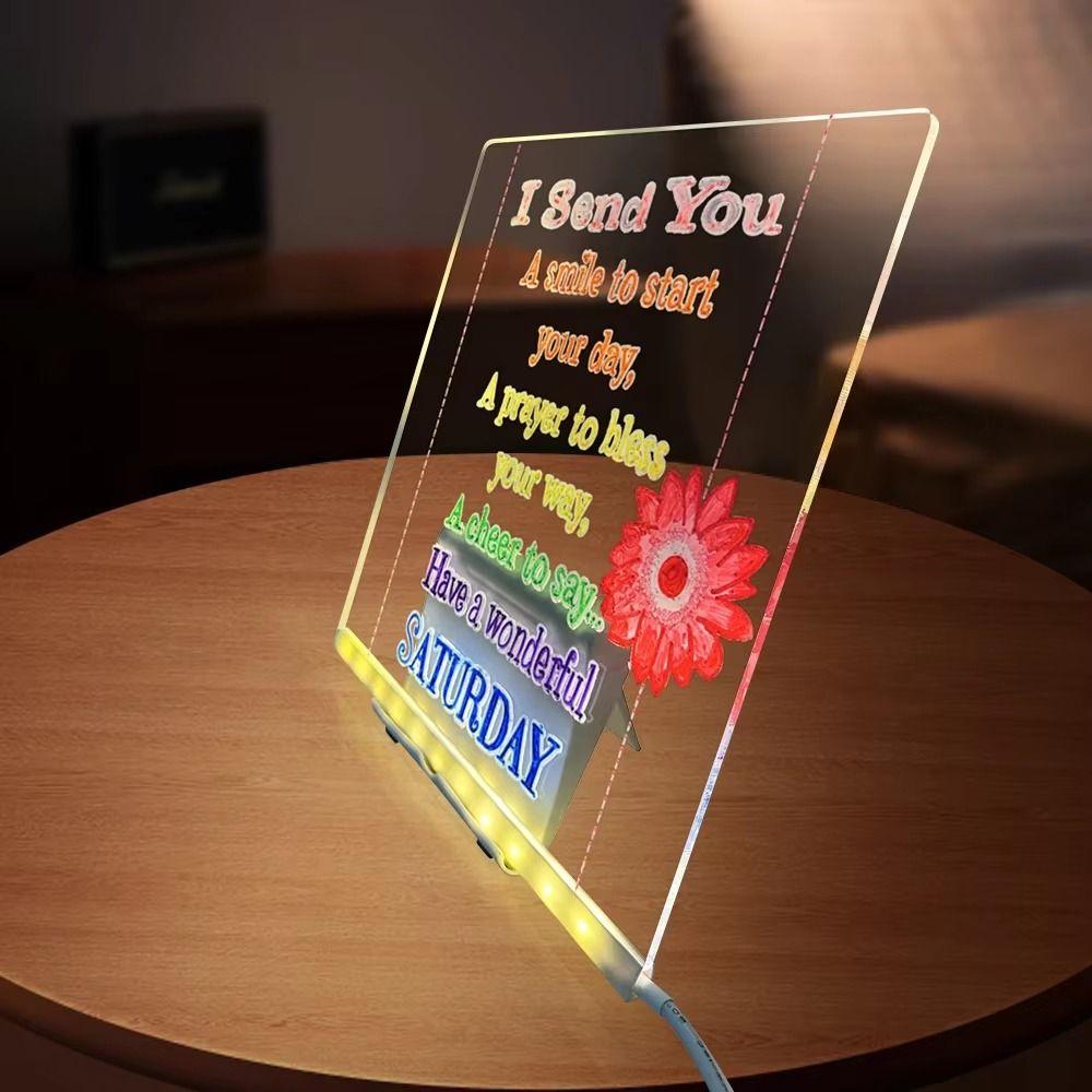 Colorful 7 Pens LED Note Board with Night Light USB Power Children's Drawing Board Bar Advertising