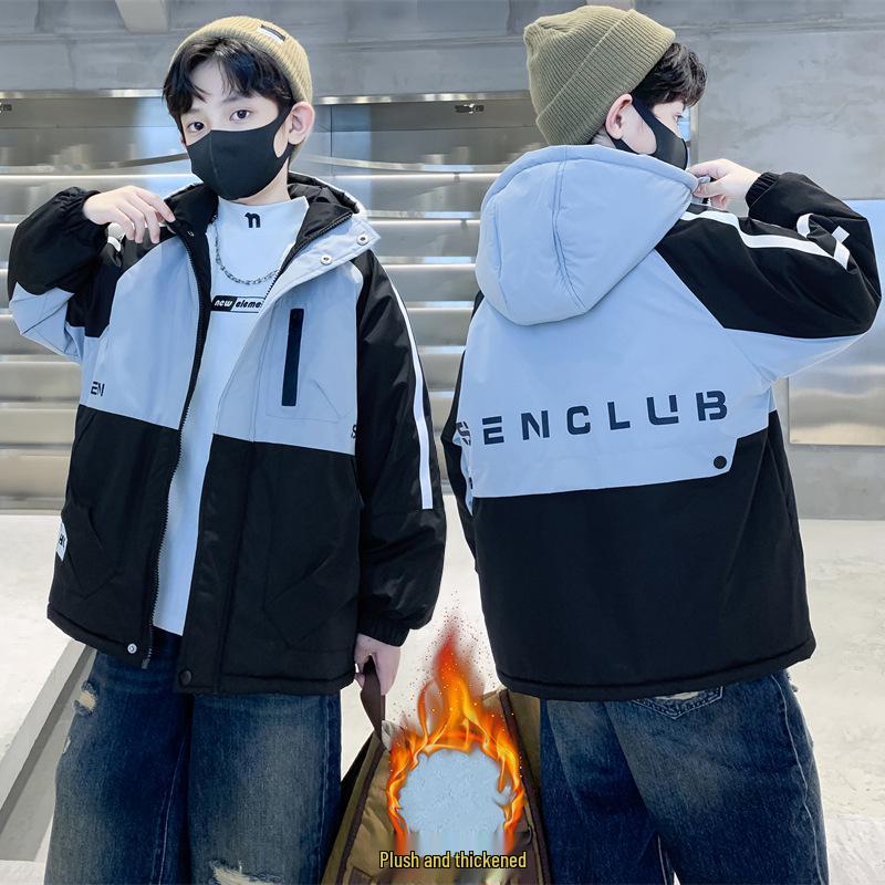 Boys' 2025 Winter Hooded Cotton Parka: New Style Fleece-Lined Coat for Autumn and Winter