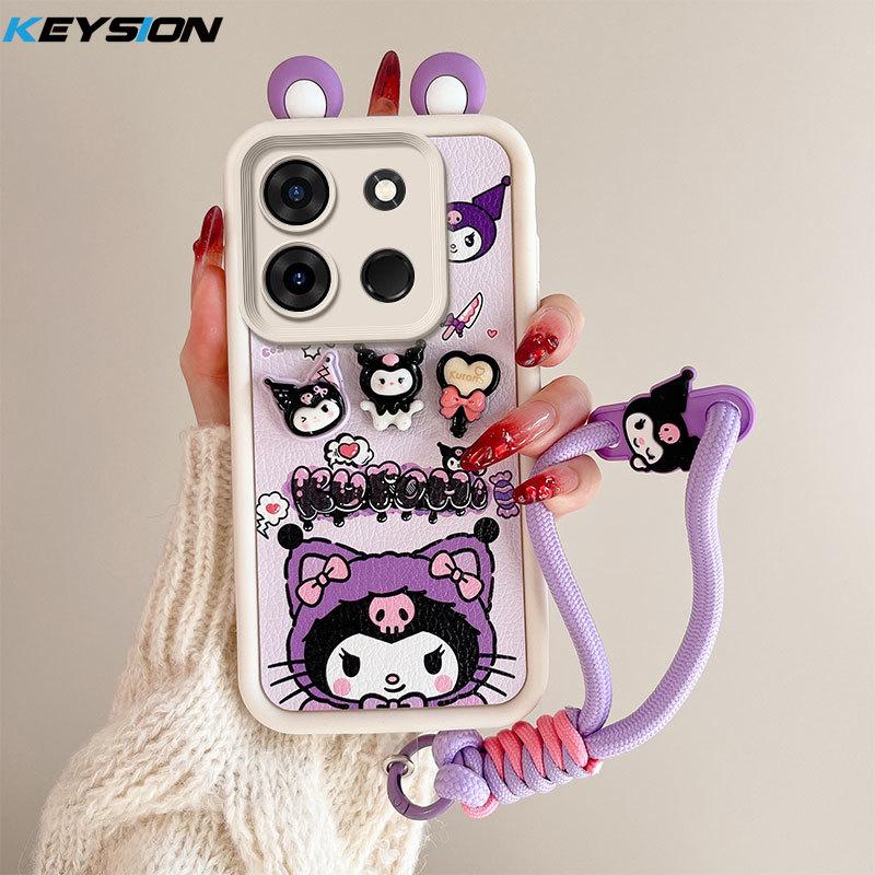 KEYSION Cute Ear 3D Cartoon Case for TECNO Spark Go 2023 Pop 7 Pro with Bracelet Silicone Shockproof Phone Cover for Infinix Smart 7