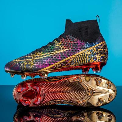 Football Shoes Men'S Long Nails Students Student Training Competition Electroplated Bottom Shattered Gold-Plated High Top Nails