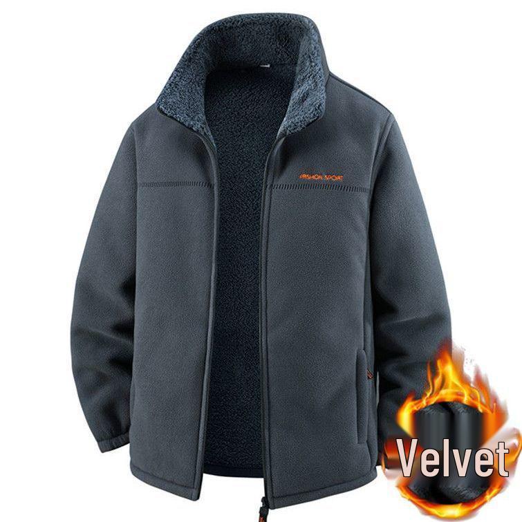 Men's Double-Sided Fleece Cardigan Jacket: Enhanced Warmth for Autumn & Winter, Windproof, Ideal for Middle-Aged & Young Adults