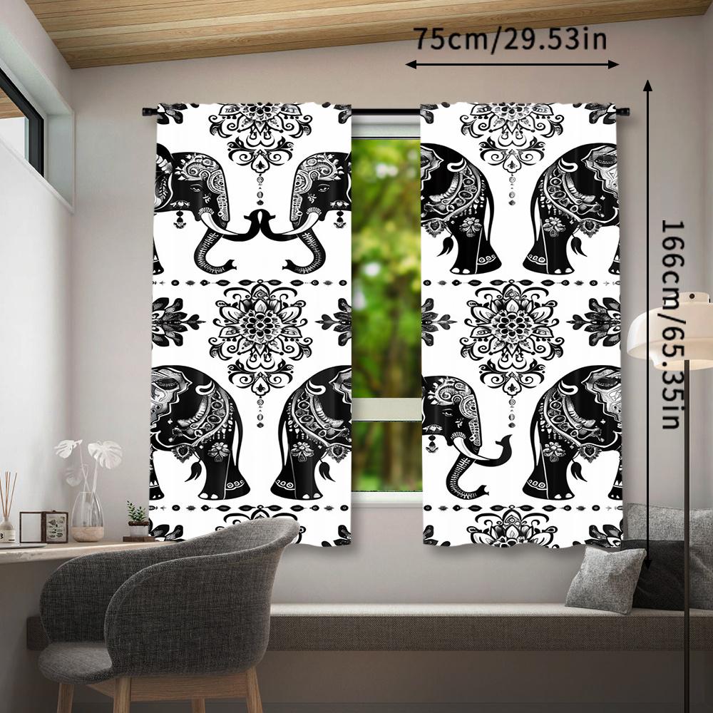 Set of 2 Bohemian-Style Curtains Featuring a Mandala Flower And Elephant Design   Perfect for Decorating Bedrooms And Living Room