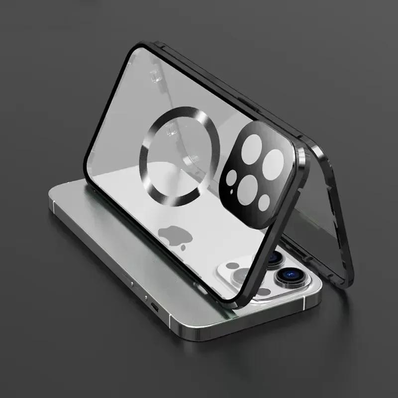 Metal Magnetic Double-Sided Buckle Case For For Iphone 16 1 14 Plus 13 12 Pro Max 16E Lens Protection Full Cover Shockproof
