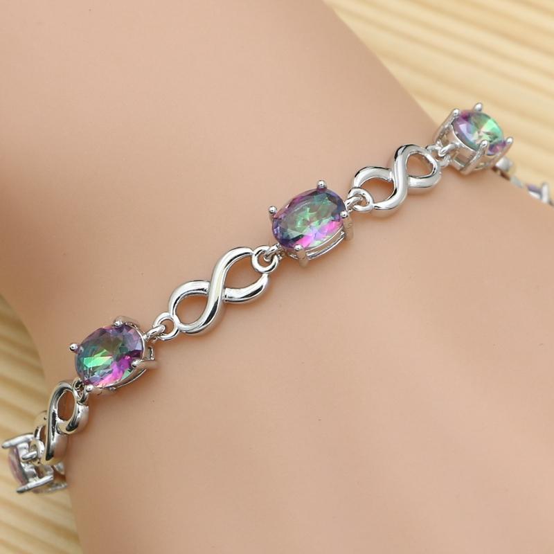 

Beautiful Rainbow Mystic Fire CZ Bracelet Solid Genuine 925 Sterling Silver Jewelry for Women Free Gifts Box&shipping