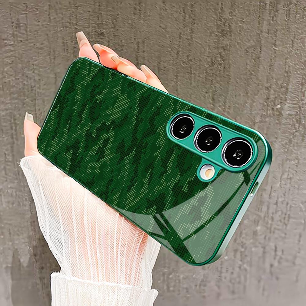 Military camouflage style Glass PhoneCase for Samsung Galaxy S26 S25 S24 S23 S22 FE Ultra Plus Built-in glass green Exquisite