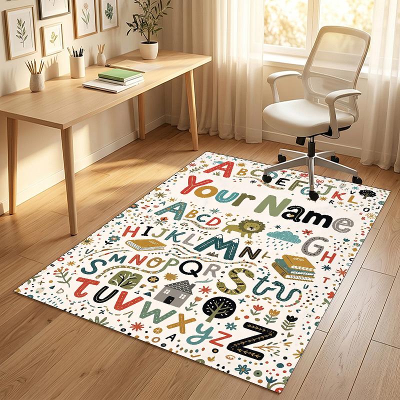 Adventure Alphabet Theme Soft Crystal Velvet Rug Custom Name & Text Print Non Slip Floor Rug for Bedroom Living Room