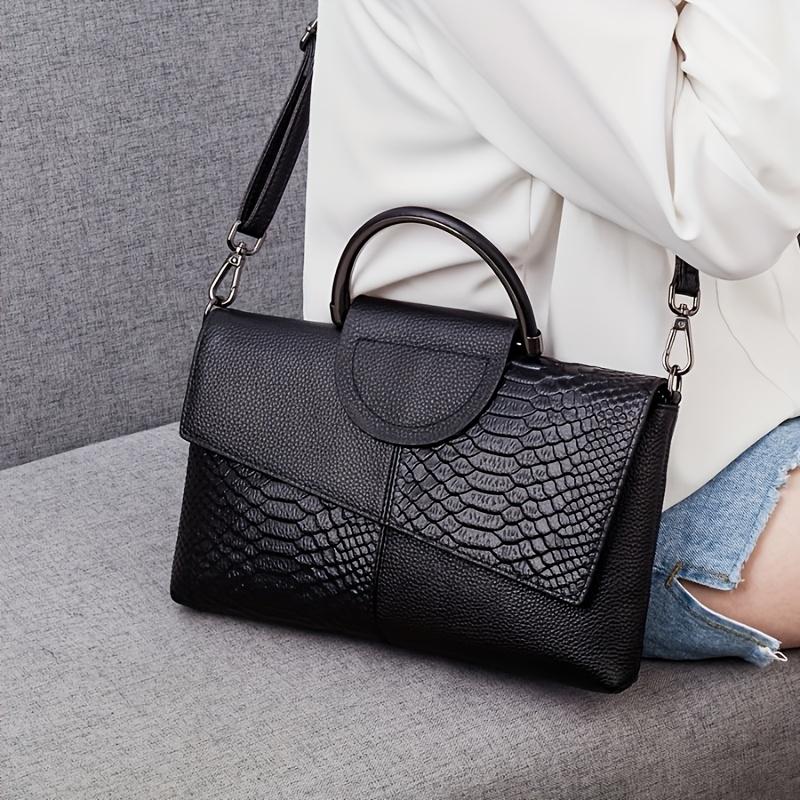 Elegant Luxury Women's Handbag Black Crocodile Pattern Crossbody & Clutch with Zipper Closure, Adjustable Strap, PU Material, Perfect Gift for Her