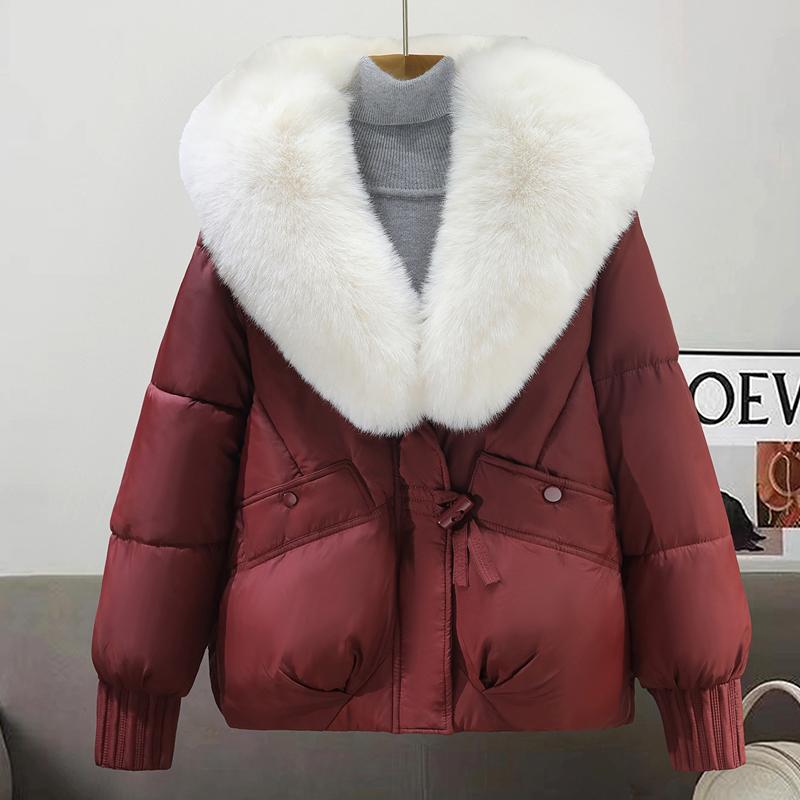 

Модные женские зимние пальто с большим воротником из искусственного меха, толстые теплые парки, свободные женские куртки 2XL красный