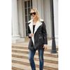 Long-sleeved plus velvet leather jacket women's lapel double-headed zipper belt warm jacket